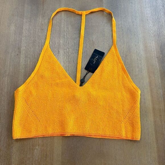 Rag & Bone Womens Soleil Bra Crop Top XL‎ Golden Yellow Ribbed Knit - Picture 4 of 14